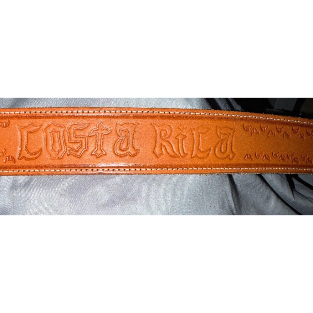 Handmade Costa Rica Tooled Leather Belt Brown Size 50 Leather-Covered Buckle